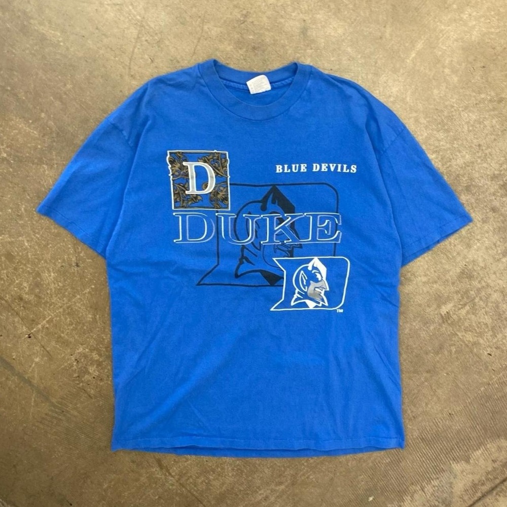 Vintage 90s Duke Blue Devils College Basketball Single Stitch T-Shirt Size XXL
